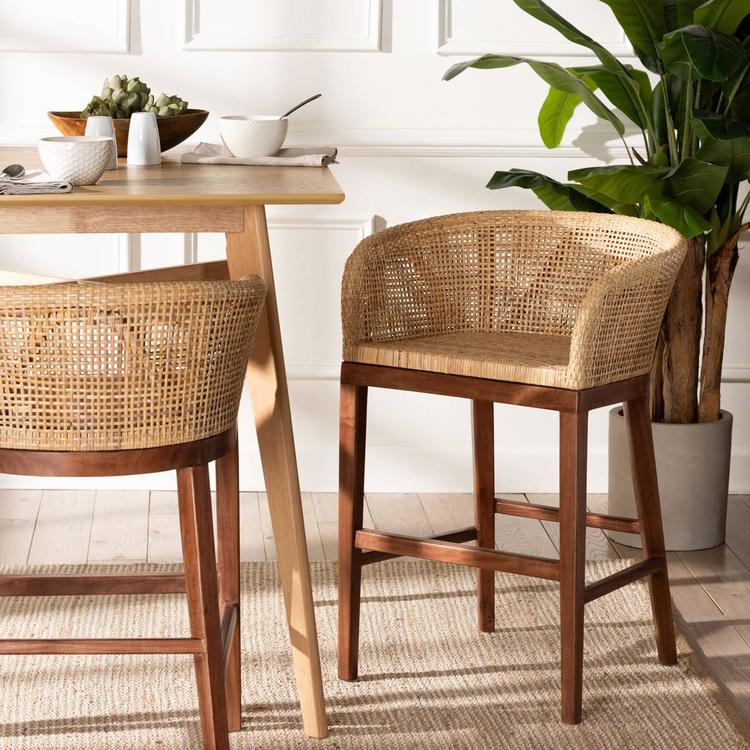 bali & pari Papua Modern Bohemian Acasia Wood Counter Stool