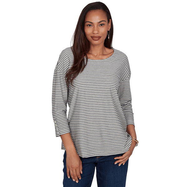 Plus Size Ruby Rd. Must Haves Striped Knit Top With Button Detail - image 