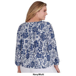Plus Size Hearts of Palm Always Be My Navy Hibiscus Floral Blouse