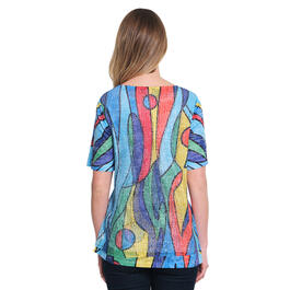 Womens Ali Miles 3/4 Sleeve Double Layer Mesh Abstract Blouse