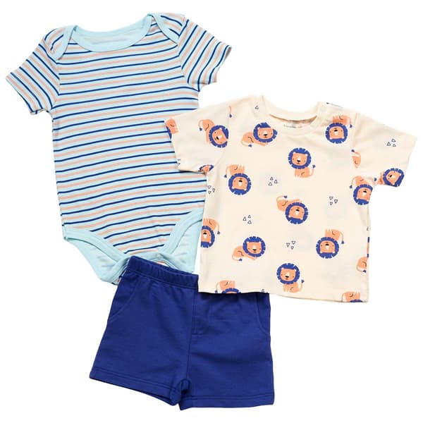 Baby Boy &#40;12-18M&#41; baby views&#40;R&#41; Lion Tee/Stripe Bodysuit/Shorts Set - image 