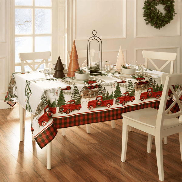 Threadmade Vintage Christmas Tree Farm Holiday Tablecloth