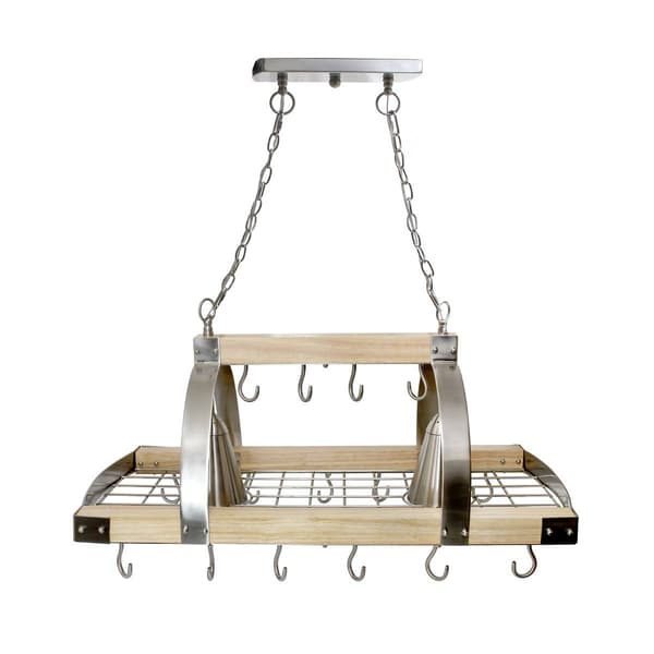 Elegant Designs 2 Bulb Wood & Nickel Pot Rack w/Downlights