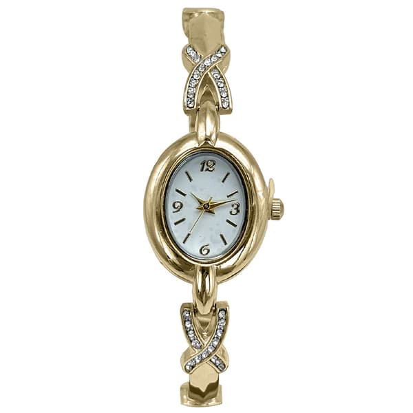 Womens White Oval Easy Read Dial Gold Quartz Watch - LWBN07BV - image 
