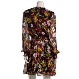 Petite MSK Long Sleeve Floral V-Neck Chiffon A-Line Dress