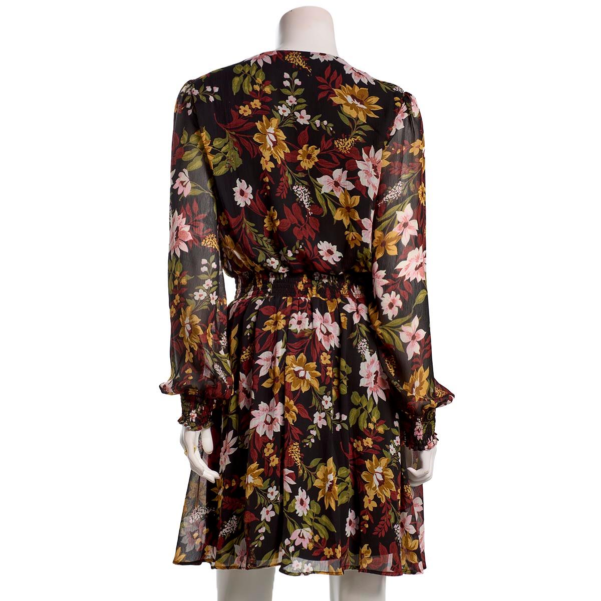 Womens MSK Long Sleeve Floral V-Neck Chiffon A-Line Dress