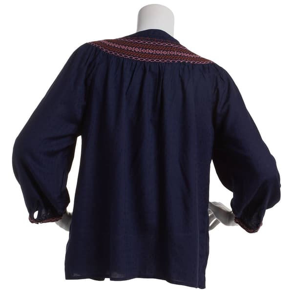 Womens Erika Blake Tonal Embroidered Yoke Button Front Blouse