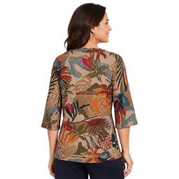 Womens Ali Miles 3/4 Sleeve V-Neck Leaf Blouse