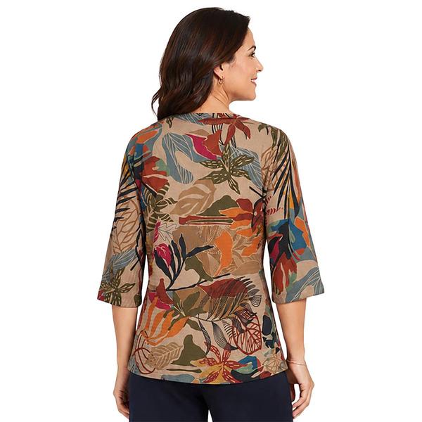 Womens Ali Miles 3/4 Sleeve V-Neck Leaf Blouse
