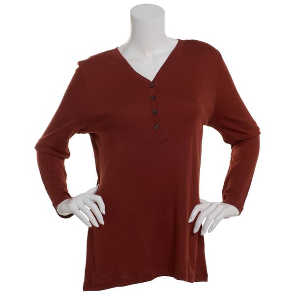 Plus Size Architect® Long Sleeve V-Neck Tee w/ Functional Placket