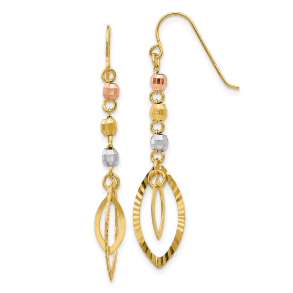 14kt. Tri-Color Bead Oval Dangle Earrings - image 