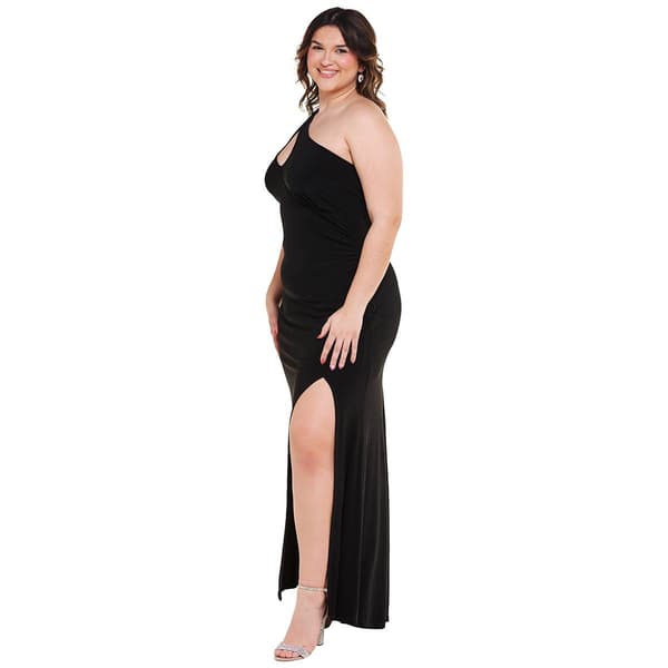 Juniors Plus Jump Ity One Shoulder Slit Sheath Dress