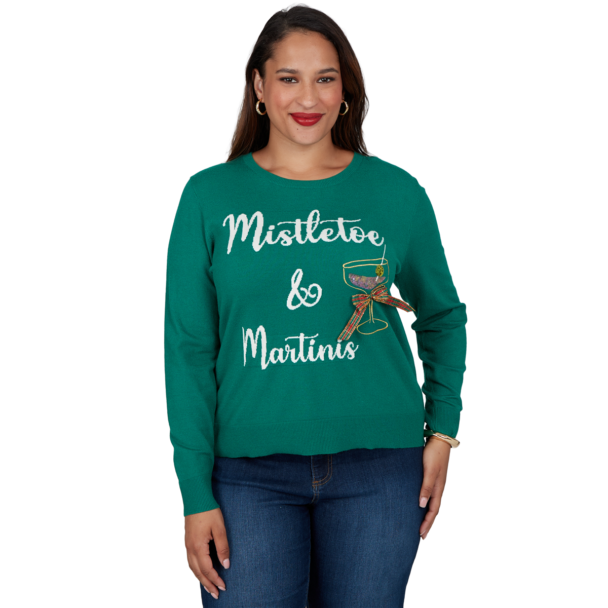 Plus Size Ruby Rd. Happy Holidays Mistletoe & Martinis Sweater