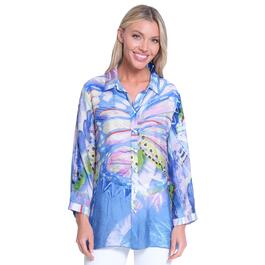 Womens Ali Miles 3/4 Sleeve Print Button Front Tunic