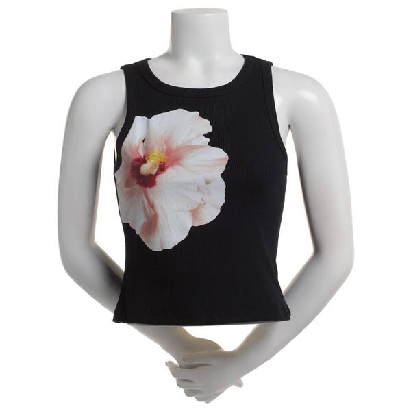 Juniors No Comment Rib Hibiscus Graphic Tank Top - image 
