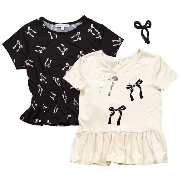 Girls (7-16) BTween(R) 2pk. Short Sleeve Bow Peplum Tops - image 