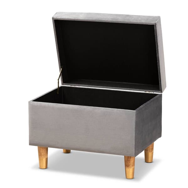 Baxton Studio Elias Grey Velvet Fabric & Wood Storage Ottoman