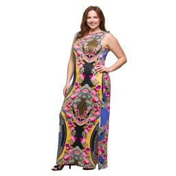 Plus Size 24/7 Comfort Apparel Geometric Floral Maxi Dress