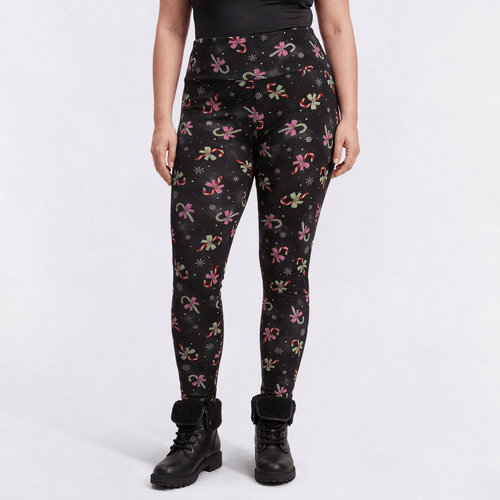 Plus Size French Laundry Candy Cane Bows Brushed Back Leggings