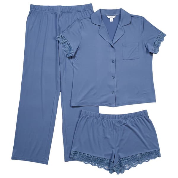 Womens Nicole Miller 3pc. Lace Trim Pajama Set - image 