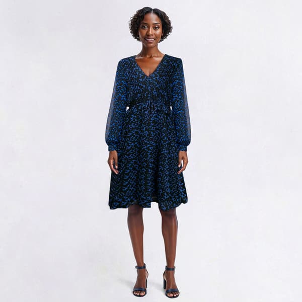Womens Absolutely Famous Long Sheer Sleeve Abstract A-Line Dress