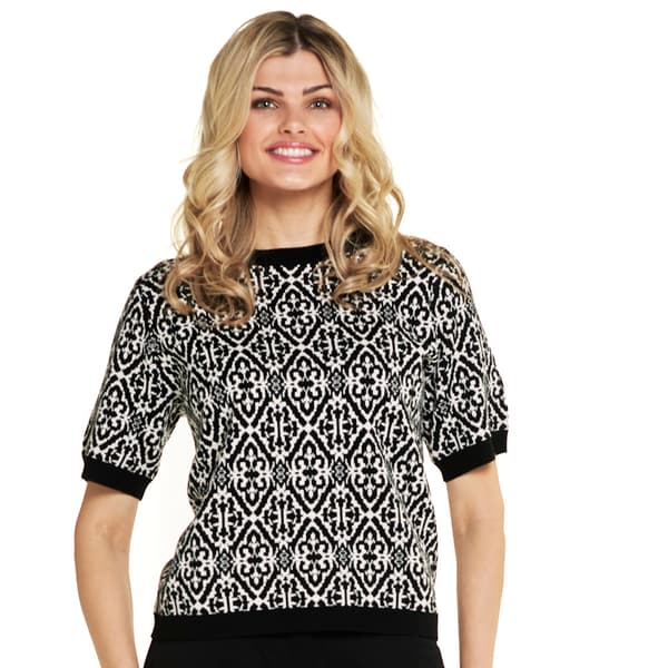 Womens Adrianna Papell Short Sleeve Crew Neck Diamond Sweater - image 