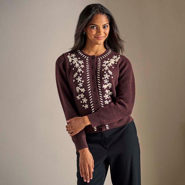 Womens Adrianna Papell Long Sleeve Whip Stitch Floral Cardigan - image 