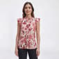 Petite Anne Klein Ruffle Sleeve Big Floral Split Neck Blouse - image 1