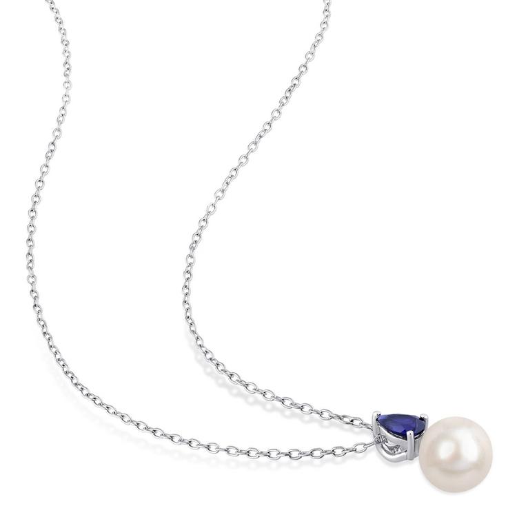 Gemstone Classics™ Freshwater Pearl & Blue Sapphire Pendant