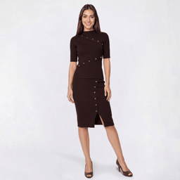 Womens Nina Leonard Elbow Sleeve Studded Trim Sweater Skirt Set
