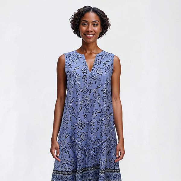 Womens Beachlunch Lounge Sleeveless Floral Drawstring Waist Dress