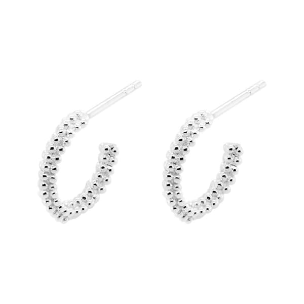 Marsala Sterling Silver Beaded C Hoop Post Earrings - image 