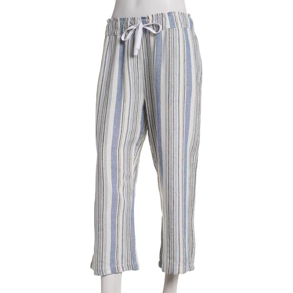 Womens da-sh Stripe Linen Capri Pants-Navy