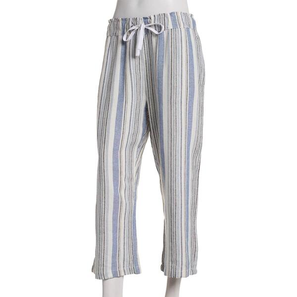 Womens da-sh Stripe Linen Capri Pants-Navy - image 