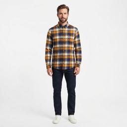 Mens Chaps Double Brush Stretch Flannel Shirt - Golden Brown
