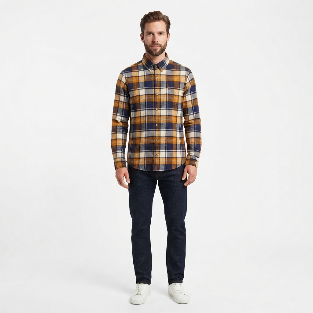 Mens Chaps Double Brush Stretch Flannel Shirt - Golden Brown