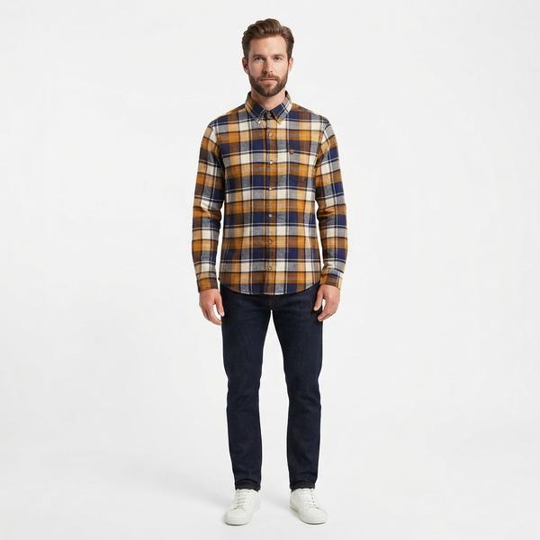 Mens Chaps Double Brush Stretch Flannel Shirt - Golden Brown