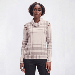 Womens Tru Self Long Sleeve Shoulder Button Mock Neck Sweater