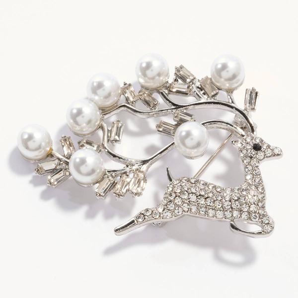 Reindeer Pin w/ Pearl & CZ - image 