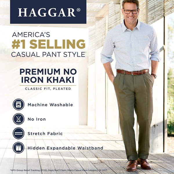 Mens Haggar&#174; Premium No Iron Khaki Pleat Front Pants