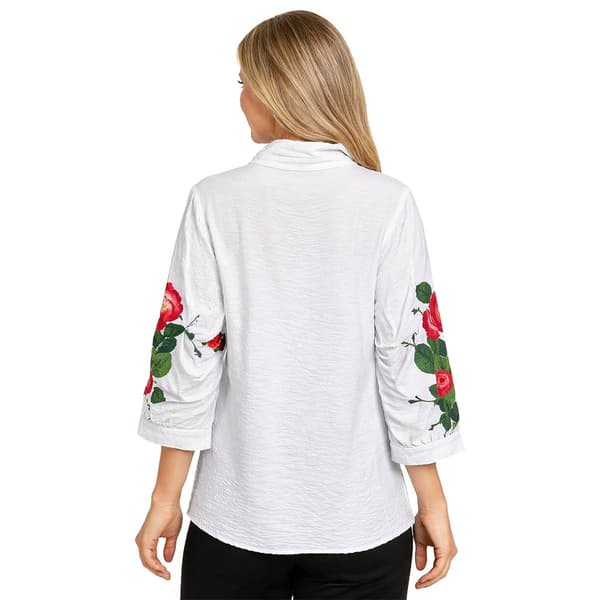Womens Ali Miles 3/4 Sleeve Textured Rose Floral Blouse