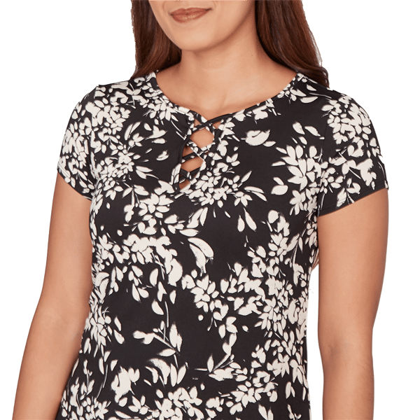 Womens Emaline Key Items Short Sleeve Laced Neck Floral Blouse