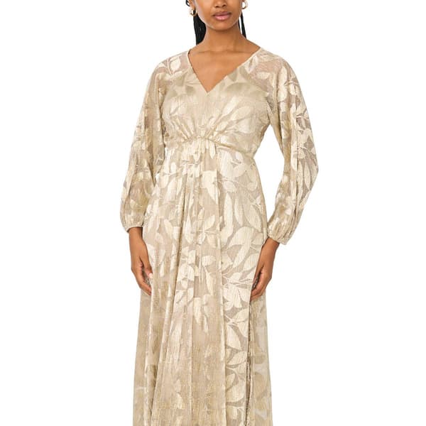 Womens MSK Long Sleeve V Neck Leaf Shimmer Maxi Dress
