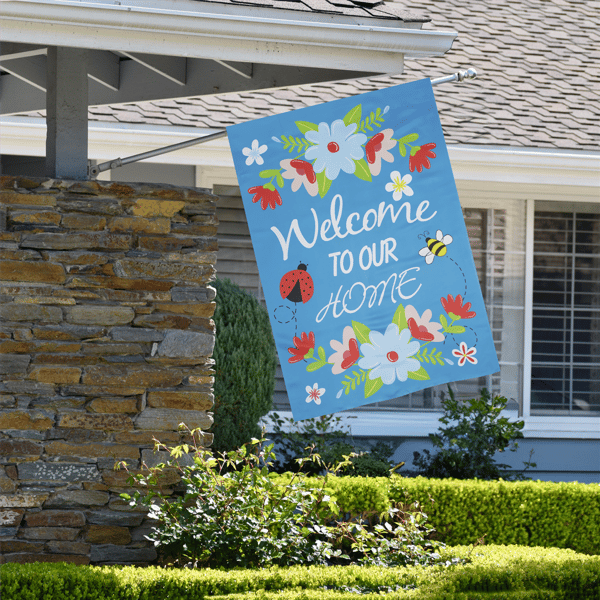 Northlight Welcome to Our Home Blue Floral Outdoor House Flag - image 