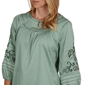 Womens Ruby Rd. Game of Luxe Embroidered Sleeve Voile Blouse - image 5