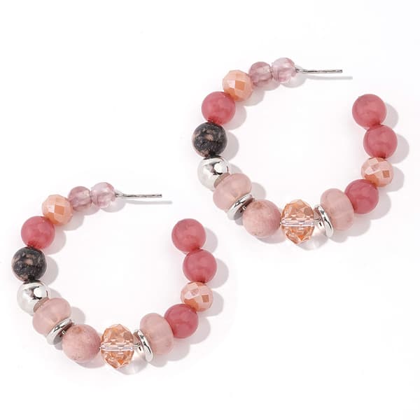 Ashley Cooper(tm) Rhodium-Tone Pink Multi Bead Hoop Earrings - image 