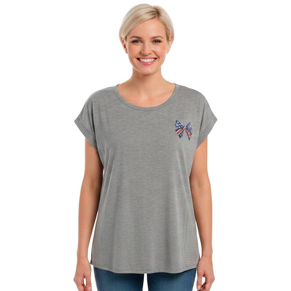 Womens Tru Self Dolman Short Sleeve Tie Front Bow Graphic Tee - image 