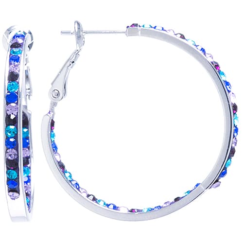 Fine Silver Plated Blue Pave Hoop Earrings - image 