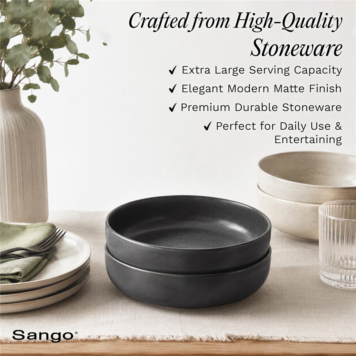 Sango Anderson Black 10in. Large Ceramic Serving Bowl - Set of 2