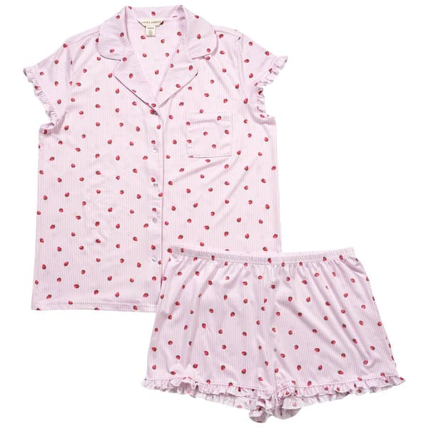 Womens Laura Ashley Strawberry Stripe Ruffle Boxer Pajama Set